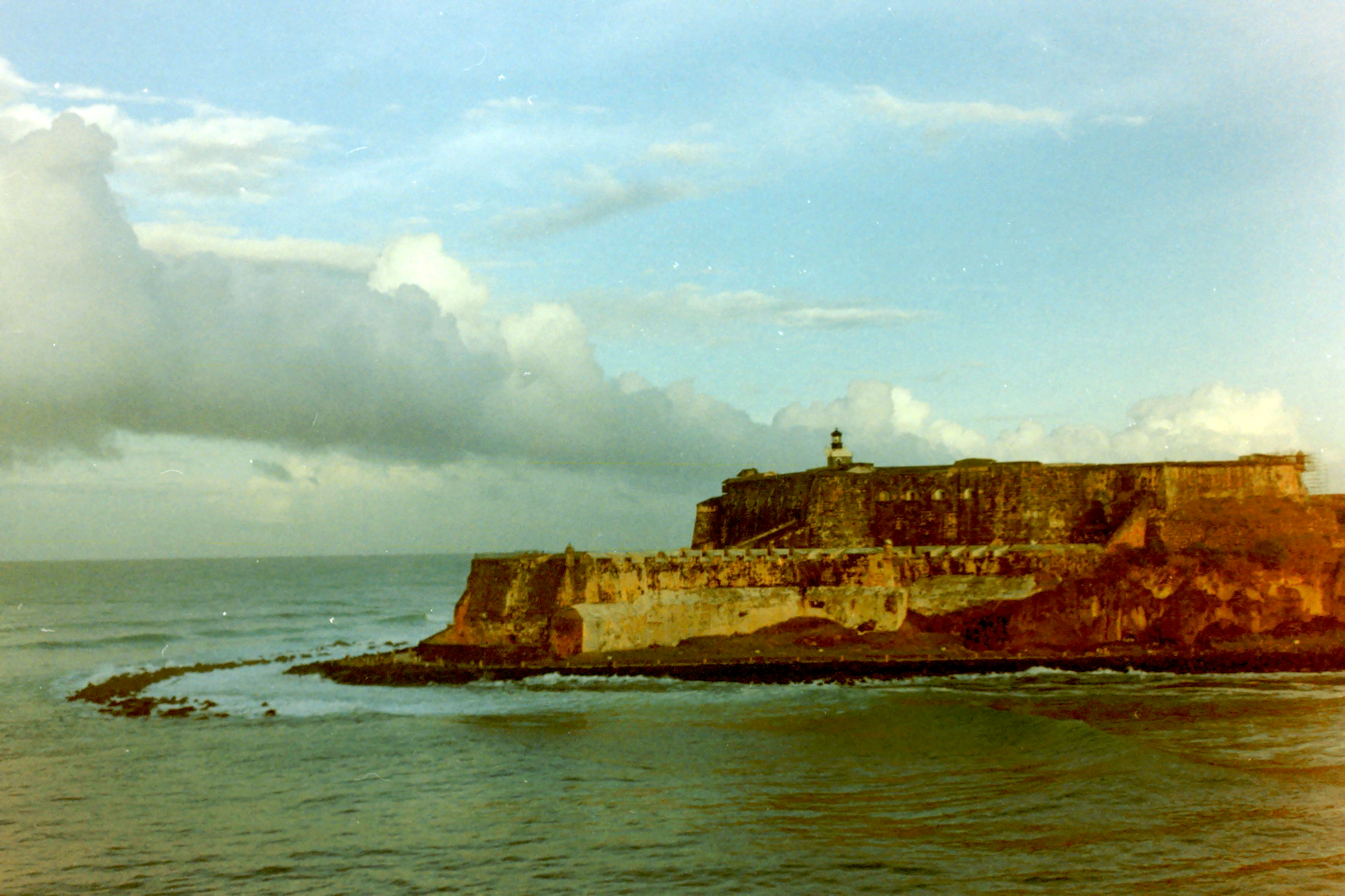 Fortress on an island with ocean and sky in the background