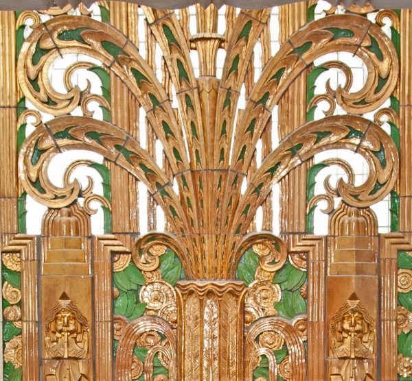 Decorative gold and green architectural element